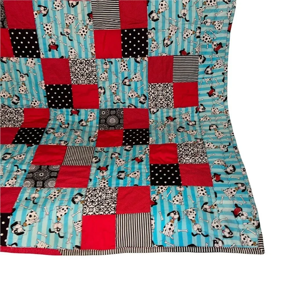 Handmade Hand Crafted Dalmatian Dog Lover Patchwork Granny Square Quilt 45 X 39